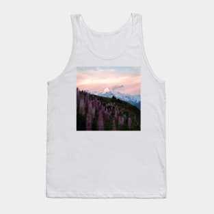 Mountain Mt. Cook with Purple Lupin Flowers During Sunset Tank Top